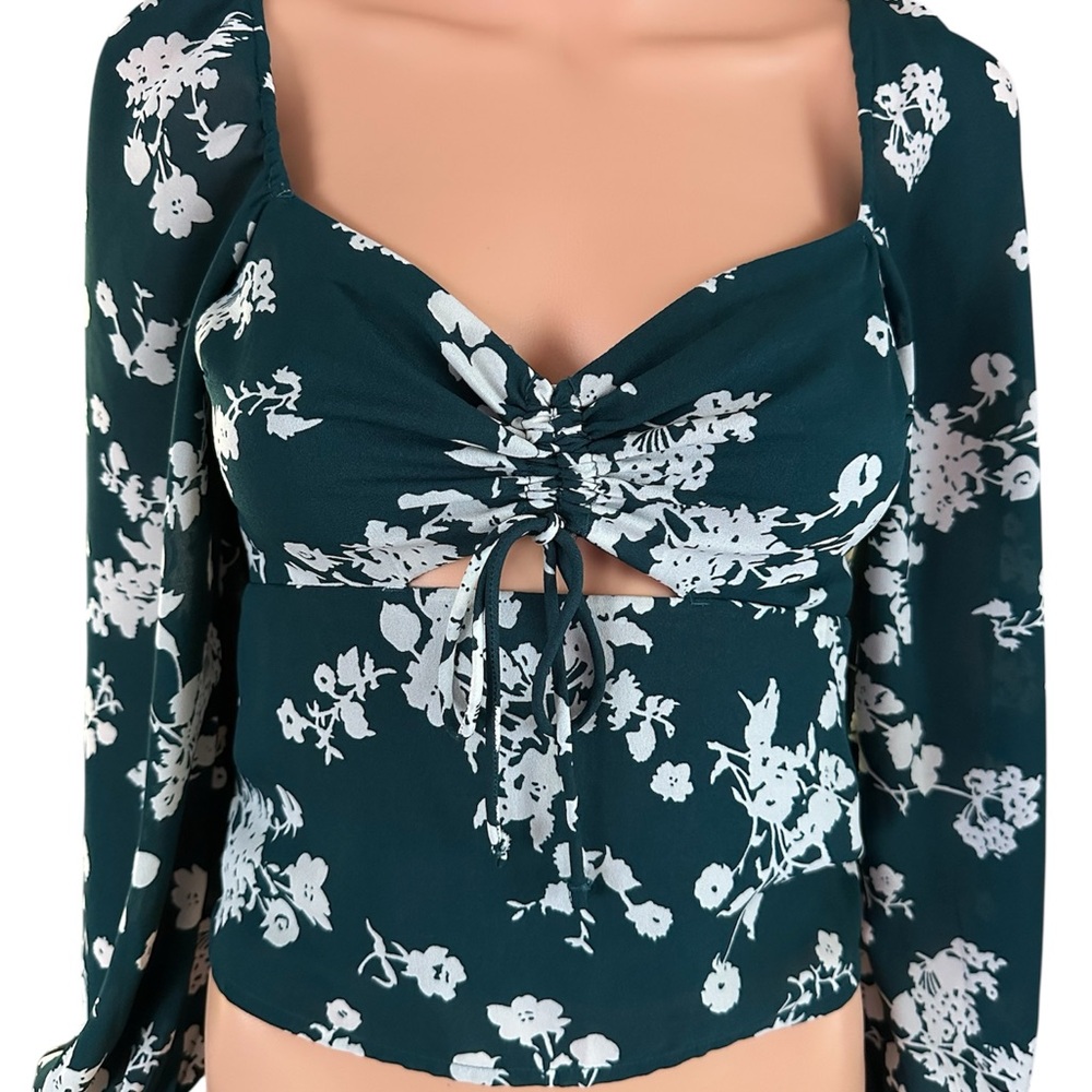 Abercrombie & Fitch Women’s Floral Smocked Peasent Blouse Top Size XS Green